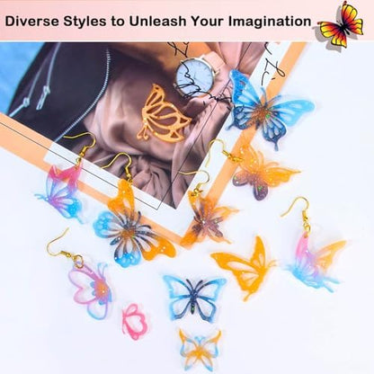 JHYlilia 24 Pairs Butterfly Resin Earring Molds, Butterfly Silicone Jewelry Resin Molds with 200Pcs Ear Hooks & Jump Rings, DIY UV Epoxy Resin Casting Kit for Earrings Pendants Keychains - Image 7