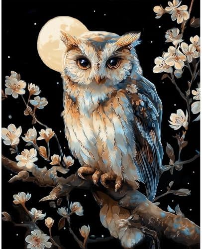 Natuyalo Paint by Numbers for Adults and Beginner, Owl and Moon Painting by Number Kits on Canvas, Animals Paint by Number Kit Funny DIY Home Wall Decor Gifts 16x20 inch by Natuyalo