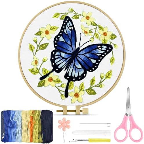 TINDTOP Embroidery Kit for Beginners Adult, Butterfly Embroidery Kit by TINDTOP