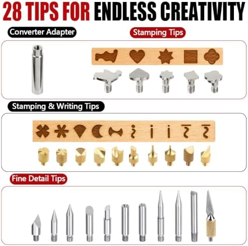 32PCS Wood Burning Kit, Wood Burning Tool – Adjustable Temperature Soldering Iron Tool for DIY, Wood Carving, Embossing, and Craft Projects – Wood Burner Pen Set for Adults and Beginners（Red） - Image 3