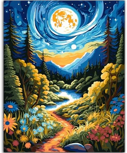ZTOTZ Paint by Numbers Kit for Adults,Painting by Numbers Kit Landscape,Moon Landscape Paint by Numbers Adults on Canvas,Number Painting for Home Wall Decor 16x20Inch(Mountain) by ZTOTZ