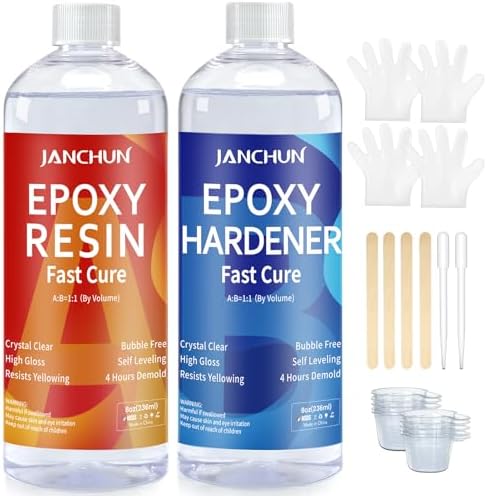 JANCHUN Crystal Clear Epoxy Resin Kit 16oz, Bubble-Free, Anti-Yellowing, Self Leveling Easy Mix 1:1 Coating and Casting Resin for Table Top, Molds, Tumbler Crafts, Painting, Jewelry, DIY Gifts by JANCHUN