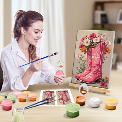 JOOZ Framed Paint by Numbers Kit for Adults, Pink Cowboy Boots Paint by Number with Easel, DIY Flowers Oil Painting by Numbers, Adult Paint by Number Kits Framed Canvas for Home Wall Decor 8x12 Inch - Image 4