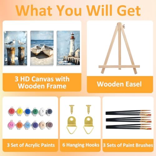 Mandun Beach Paint by Numbers Kit for Adults, 3 Pack, 7.8x11.8 inch - Image 4