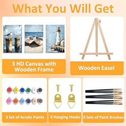 Mandun Beach Paint by Numbers Kit for Adults, 3 Pack, 7.8x11.8 inch - Image 4