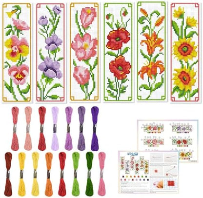 ORIGACH 6 Set Flowers Cross Stitch Bookmark Kit for Beginner by ORIGACH