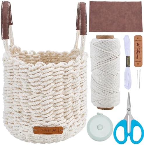 FREEBLOSS Macrame Basket Kit DIY Macrame Kit for Beginners with Instruction White Cotton Cord Basket Weaving Craft Supplies for Holiday Activities Desktop Storage by FreeandCreativeCraftsArt