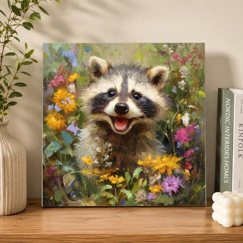 AUKELHJ Framed Paint by Numbers Kit for Adults, Raccoon, 10x10 inch - Image 2