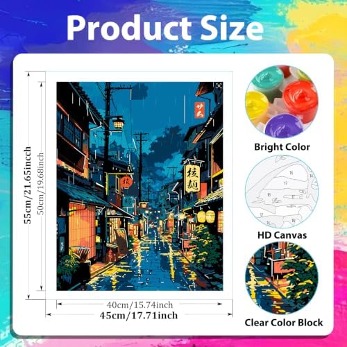xcemhil Japanese Tokyo Paint by Numbers Kit for Adults Beginner, Paint by Numbers for Adult, Acrylic Paint by Number Kits Suitable for Home Wall Art Decor Gifts 16x20 Inch - Image 3