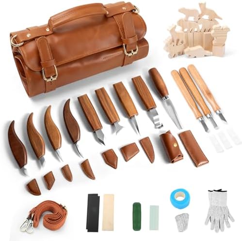 Wood Carving Kit,38pcs Wood Carving Tools with 9 Wood Carving Knives,3 Detail Knives,14 Basswood Blocks,Ergonomic Handle Design,Thick Leather Storage Bag,Whittling Kit for Beginners Adults Kids Hobby by Sttargxing