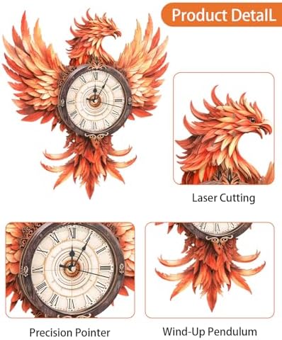 3D Puzzles for Adults-Wooden Fire Phoenix Clock Puzzle DIY Clock Model Kit - Image 5