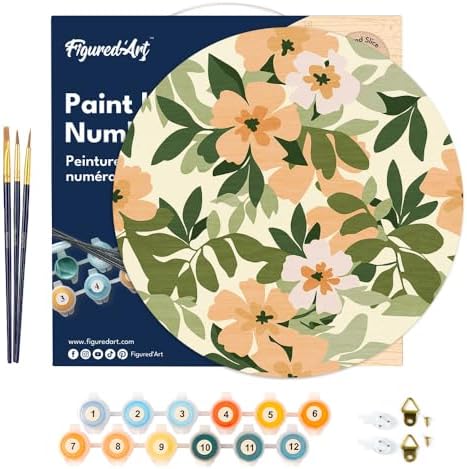 Figured'Art Paint by Numbers Kit for Adults on Wood Slice, 11.8in Diameter - Floral Pattern - Craft Art Painting DIY Canvas - Image 7