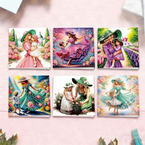 6Pcs Greeting Card DIY Diamond Art Painting Greeting Cards Special Shaped Holiday Blessing Folding Card Kit with Envelopes Arts Crafts for Birthday Festival-Mother03 - Image 5