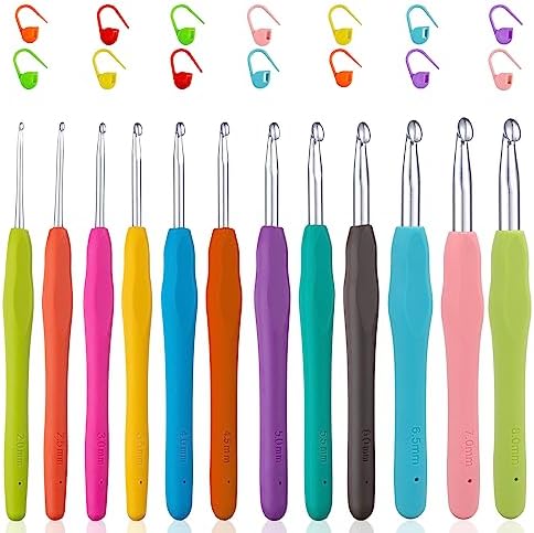 Vodiye 12 Sizes Ergonomic Crochet Hooks Set, Soft Grip, 2.0-8.0mm by Vodiye