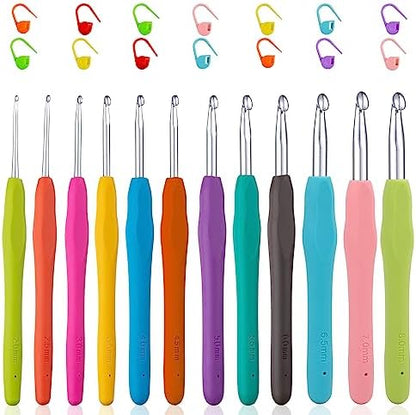 Vodiye 12 Sizes Ergonomic Crochet Hooks Set, Soft Grip, 2.0-8.0mm by Vodiye