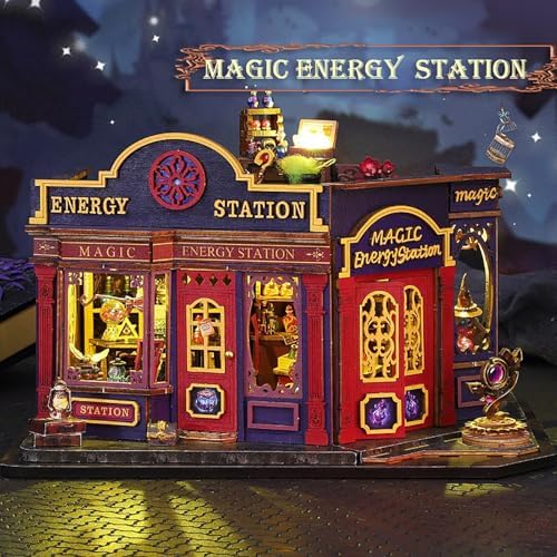 DIY Book Nook Kit - Miniature Dolls House Kit with Furniture and LED Light, 3D Puzzle Wooden Art Bookends, Model Kits for Adults to Build (Magic Energy Station) - Image 2
