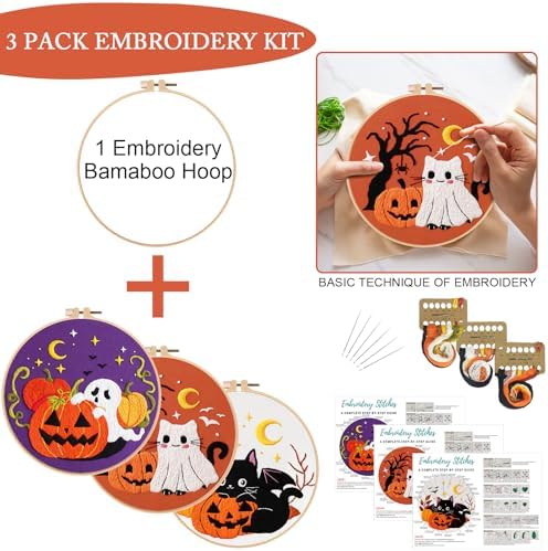 Nuberlic 3 Pack Halloween Embroidery Kit for Beginner Adults - Image 6