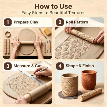 Hokkieam Clay Texture Rollers, 10 PCS Plastic Polymer Clay and Pottery Tool - Image 4