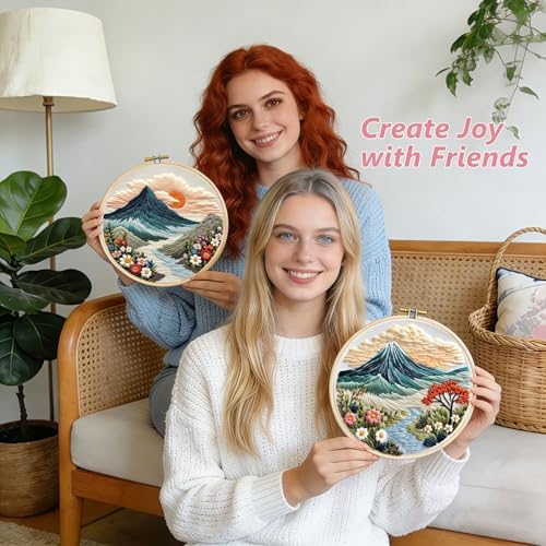 Embroidery Kit for Adults, Pre-Stamped Pattern Embroidery Kit for Beginners, DIY Hand Needlepoint Starter Kit with Hoop Thread Needle Instruction, 6.3'' Hoop (Nature Landscape 3 Packs) - Image 5