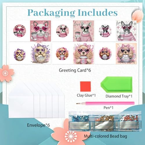 MVVMTOP 6pcs Diamond Art Painting Greeting Card, DIY Dog and Coffee Diamond Art Greeting Card for Blessing and Wishe Special Shaped Diamond Arts Crafts for Birthday Thanksgiving Day - Image 3