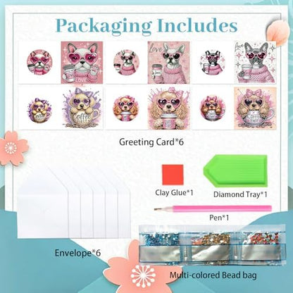 MVVMTOP 6pcs Diamond Art Painting Greeting Card, DIY Dog and Coffee Diamond Art Greeting Card for Blessing and Wishe Special Shaped Diamond Arts Crafts for Birthday Thanksgiving Day - Image 3