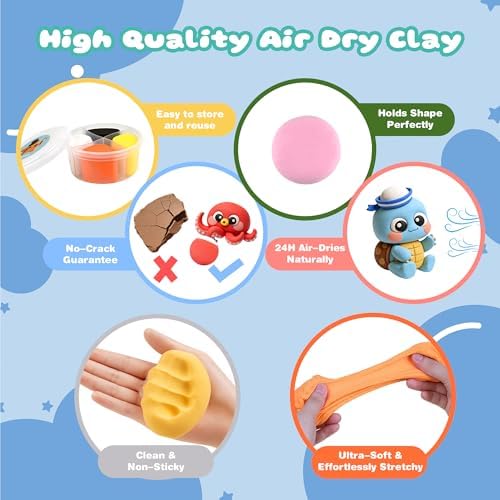 Air Dry Clay Kit, 12 Sea Creature Modeling Clay for Kids, Model Magic Clay with Sculpting Tools and Tutorials, Safe & Non-Toxic, DIY Arts & Crafts School Projects, Home Party Favors for Boys & Girls - Image 4