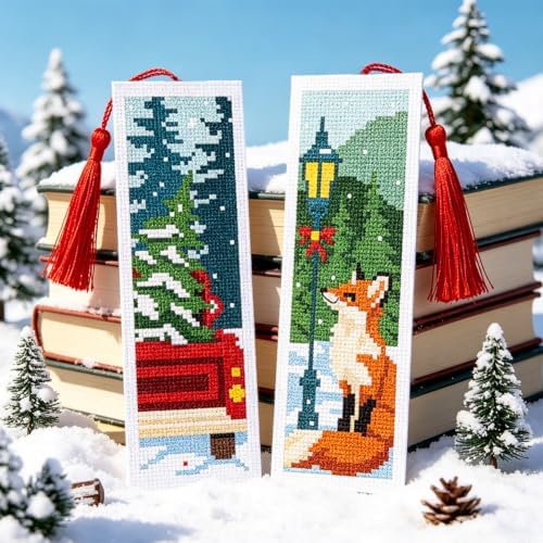 ACRNIGHEET 6PCS Cross Stitch Bookmark Kit (Winter Forest Pattern) - Image 6
