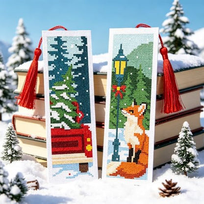 ACRNIGHEET 6PCS Cross Stitch Bookmark Kit (Winter Forest Pattern) - Image 6