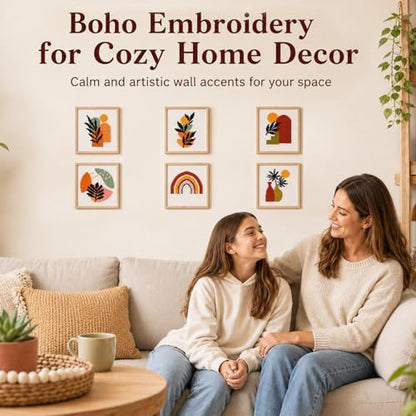 ZOIIWA 6PCS Boho Embroidery Kit for Beginners Adults Summer Cross Sewing Kits DIY Starter Hand Embroidery Kit with Needlepoint Patterns Hoop Threads Needles Instructions Craft Gift for Home Decor - Image 6