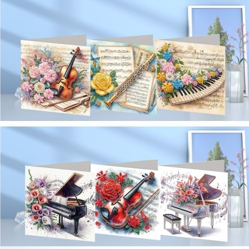 6PCS Musical Instrument Diamond Art Painting Greeting Cards Kit with Envelopes - 5D DIY Diamond Art Card Kits for Adults - Handcrafted Postcards for Birthday & Holiday - Image 2