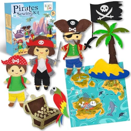 Pirates Sewing Kit for Kids Ages 8-12 - Pre-Cut Felt Pillow Plush Craft by Craftiloo
