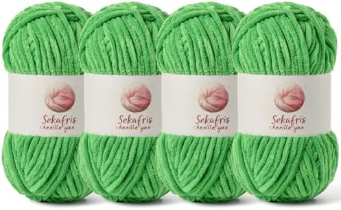 Chenille Yarn for Crocheting Size 5 Bulky Yarn 4 Christmas Green by Sekafris