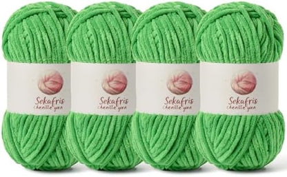 Chenille Yarn for Crocheting Size 5 Bulky Yarn 4 Christmas Green by Sekafris