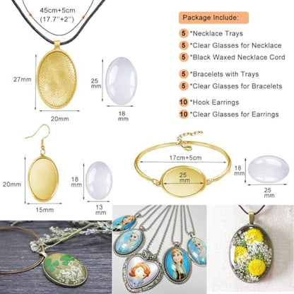 J6QIHANG Pendant Trays Set with Glass Cabochon for Jewelry Making, Oval - Image 2