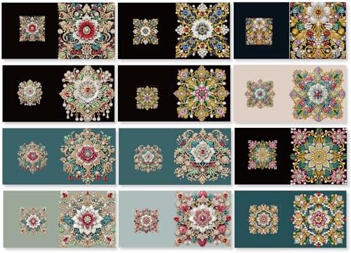 12 Pack Flower Diamond Painting Greeting Kits Mandala DIY 5D Diamond Art with Envelopes & Rhinestones, Creative Christmas Birthday Gifts for Adults, Family, Friends - Image 2