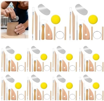 80 Pcs Pottery Tool Kit Sculpting Clay Tool Includes Clay Cutting Modeling Trimming with Wooden Handles Carving Kit for Beginners Carving Shaping by Unknown