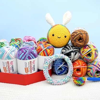 4 Pack Rainbow Beginner Crochet Yarn for Crocheting Knitting Multicolor Cotton Crochet Yarn for Beginners with Easy-to-See Stitches Cotton-Nylon Blend Easy Yarn for Beginners(Rainbow Mixed 03) - Image 7