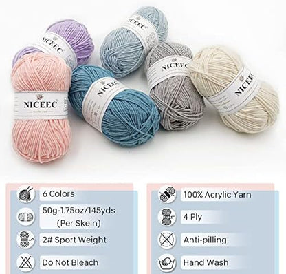 NICEEC 300g Soft Assorted Colors Yarn 100% Acrylic 870yds -Series 9 - Image 4