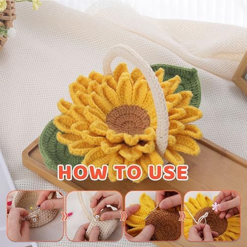 Beginner Crochet Kits, 5-Piece Sunflower Coaster Set, Plant Crochet kit, Adult Crochet Beginner Kits, with Step by Step Guide Video, Sunflower Crochet Material Tool - Image 5