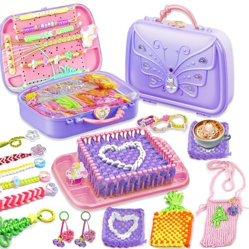 Souroyea Weaving Loom Kit Toys, 6-in-1 Friendship Bracelet Craft Making Kits for Kids, Gifts for Girls Ages 5 6 7 8-12, Easy Potholder Loom Knitting Activity for Beginners by Souroyea