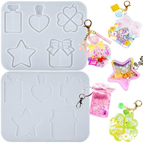 Epoxy Resin Shaker Molds with Cover, Hanging Hole Perfume Bottle, Clover, Heart, Star, Gift Box, Jewelry Casting Supplies 5-Shape Large 3.4-3.66inch by FUNSHOWCASE