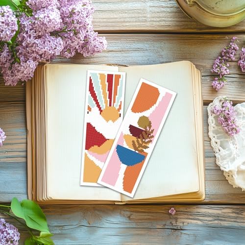 ACRNIGHEET 6PCS Cross Stitch Bookmark Kit for Beginner Boho Abstract Landscape Stamped Cross Stitch Kits for Adults Crossstitch Kits Adult Bookmarks with Instructions Hand Embroidery Craft Gift 11CT - Image 6