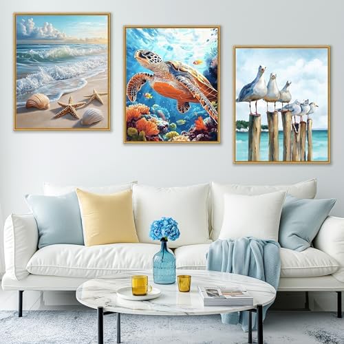 Yunruily 3 Pack Beach Adult Paint by Numbers - Paint by Number kit for Adults,Sea Turtle Paint by Number Adult for Gifts Home Wall Decor 12x16inch - Image 3