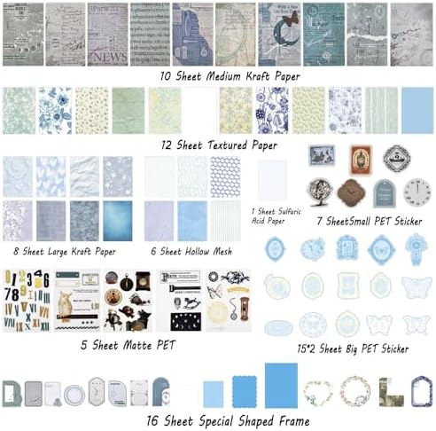 Diuhofart Scrapbooking Supplies Kit, Vintage Botanical Aesthetic Scrapbook Kit Collage Materials for Junk Journal Supplies, Scrap Booking, Journaling, Card Making (Blue Clock) - Image 2