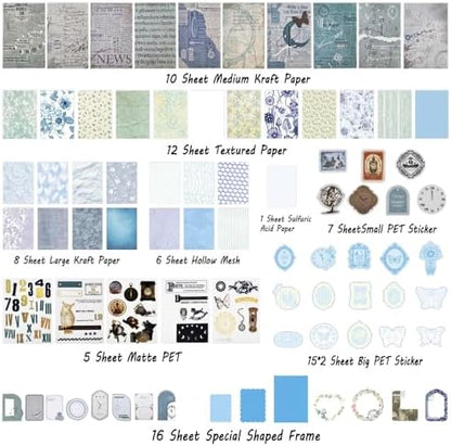 Diuhofart Scrapbooking Supplies Kit, Vintage Botanical Aesthetic Scrapbook Kit Collage Materials for Junk Journal Supplies, Scrap Booking, Journaling, Card Making (Blue Clock) - Image 2