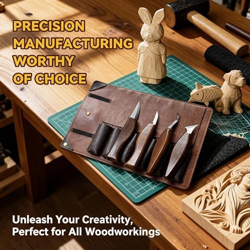 Dysenklan Wood Carving Kit Deluxe-Whittling Knife with PU Storage Bag,4 Wood Carving Knives 4 Detail Knives 6 Blocks, Woodworking Widdle Gift for Beginners Kids Adults Hobby - Image 3
