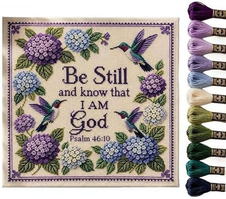 Hummingbird Garden Faith Cross Stitch Kit, Psalm 46:10 Be Still and Know Christian Embroidery Set | Premium Wool Yarn DIY Hand Stitch Craft for Adults Beginners, Religious Home Wall Decor Gift - Image 7