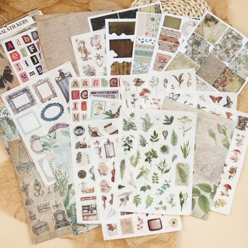 Scrapbook Supplies Kit, 24 Sheets 500+ Scrapbook Craft Paper & Vintage Stickers All-in-One Junk Journaling Set(Vintage) - Image 2