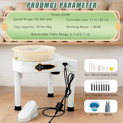 11 inch Pottery Wheel Machine,350W Direct Drive Motor,with LCD Panel，Adjustable Speed Foot Pedal Control,Detachable Basin,Clay Tools for Kids, Adults, Beginners, Art Craft Work Home DIY - Image 3