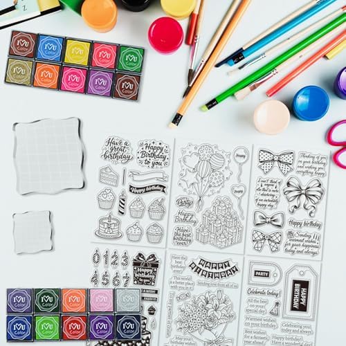 6 Pcs Clear Stamps for Birthday Card Making Supplies 20 Ink Pad - Image 4